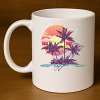 Retro Palm Trees Beach Sunset Tropical Summer 11oz C Handle Ceramic Mug