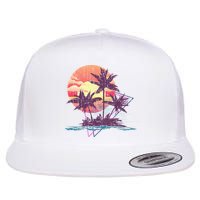 Retro Palm Trees Beach Sunset Tropical Summer Flat Bill Trucker Hat