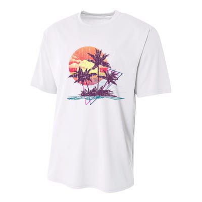 Retro Palm Trees Beach Sunset Tropical Summer Youth Performance Sprint T-Shirt