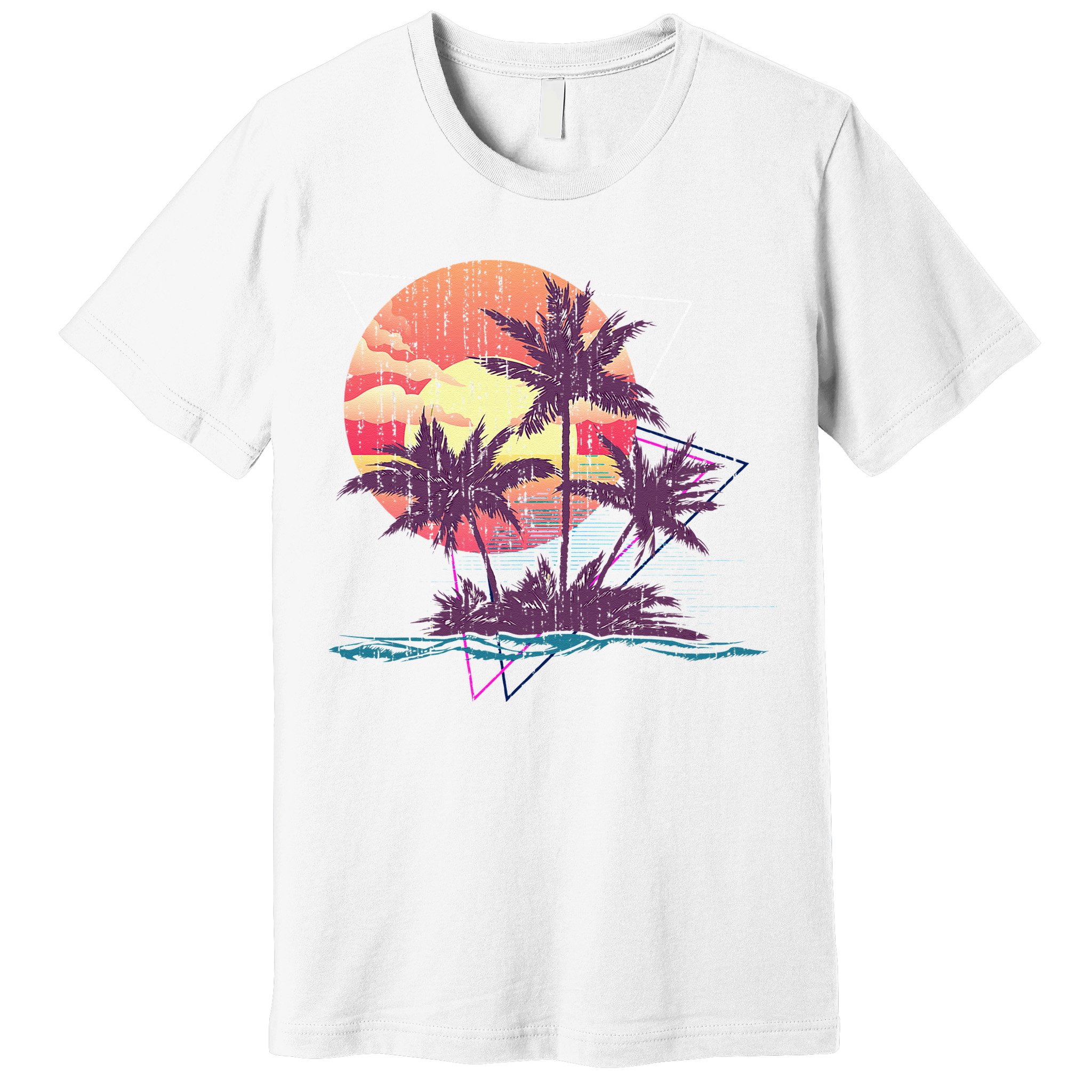 Retro Palm Trees Beach Sunset Tropical Summer Premium T-Shirt