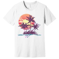 Retro Palm Trees Beach Sunset Tropical Summer Premium T-Shirt