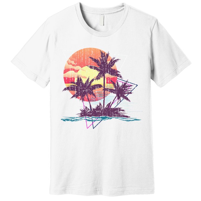 Retro Palm Trees Beach Sunset Tropical Summer Premium T-Shirt
