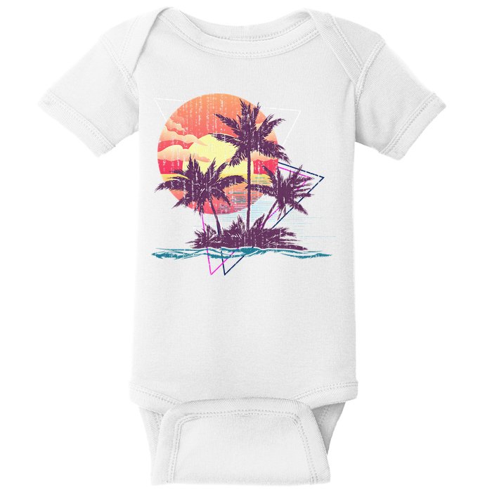 Retro Palm Trees Beach Sunset Tropical Summer Baby Bodysuit