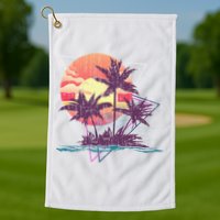 Retro Palm Trees Beach Sunset Tropical Summer Golf Towel
