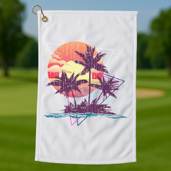 Retro Palm Trees Beach Sunset Tropical Summer Golf Towel