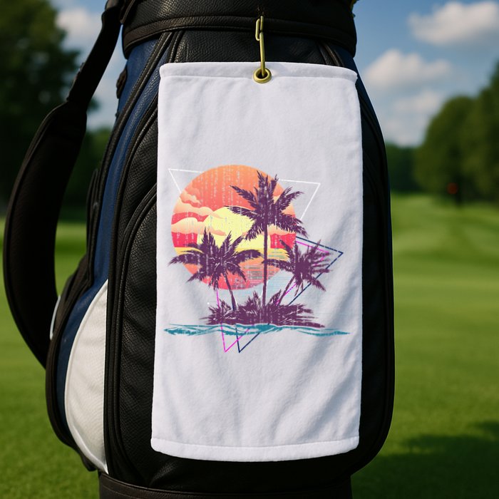 Retro Palm Trees Beach Sunset Tropical Summer Golf Towel