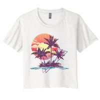 Retro Palm Trees Beach Sunset Tropical Summer Crop Top