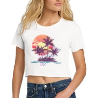 Retro Palm Trees Beach Sunset Tropical Summer Crop Top