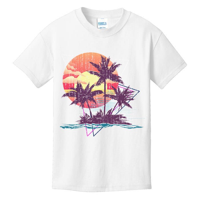 Retro Palm Trees Beach Sunset Tropical Summer Kids T-Shirt