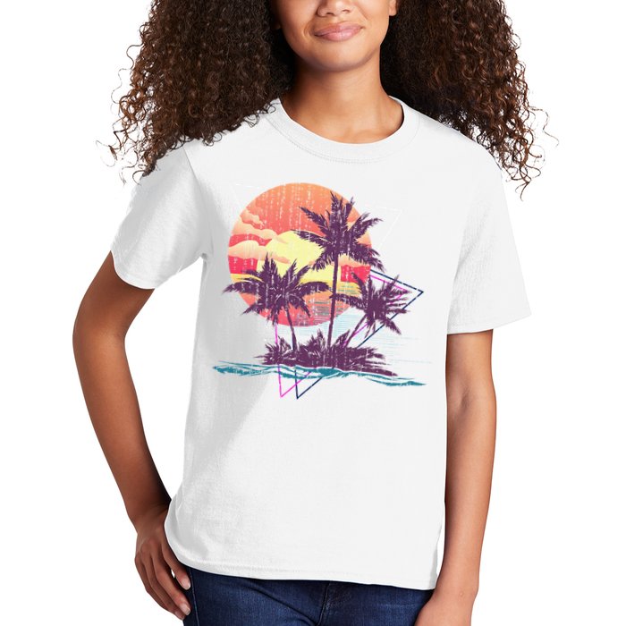 Retro Palm Trees Beach Sunset Tropical Summer Kids T-Shirt