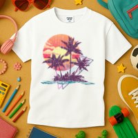 Retro Palm Trees Beach Sunset Tropical Summer Kids T-Shirt
