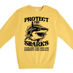 Retro Protect The Sharks Explore The Oceans Respect The Locals Shark Week Lover Premium Crewneck Sweatshirt