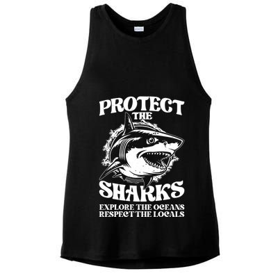 Retro Protect The Sharks Explore The Oceans Respect The Locals Shark Week Lover Ladies PosiCharge Tri-Blend Wicking Tank
