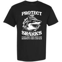Retro Protect The Sharks Explore The Oceans Respect The Locals Shark Week Lover Garment-Dyed Heavyweight T-Shirt