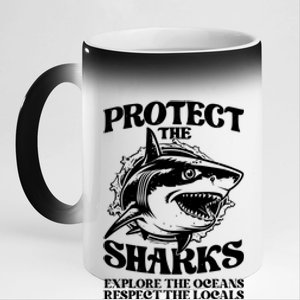 Retro Protect The Sharks Explore The Oceans Respect The Locals Shark Week Lover 11oz Black Color Changing Mug