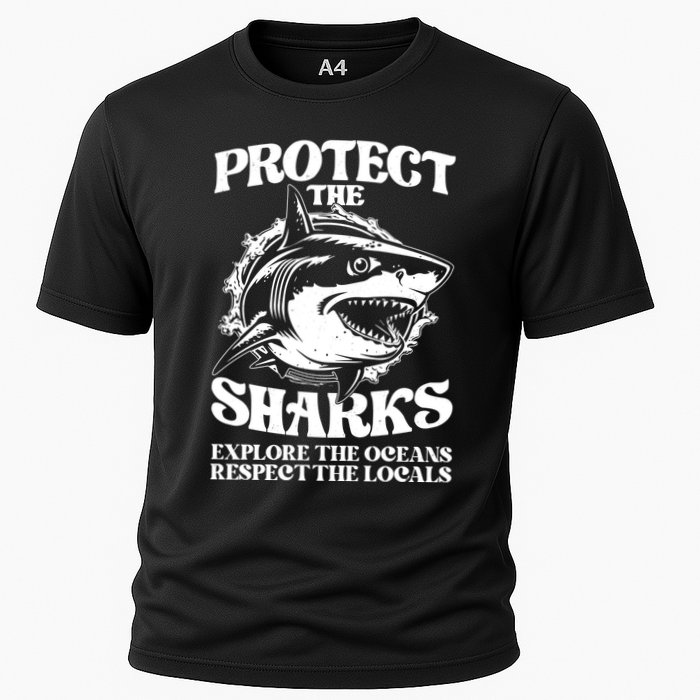Retro Protect The Sharks Explore The Oceans Respect The Locals Shark Week Lover Performance Shirt