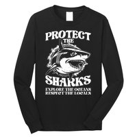 Retro Protect The Sharks Explore The Oceans Respect The Locals Shark Week Lover Long Sleeve Shirt