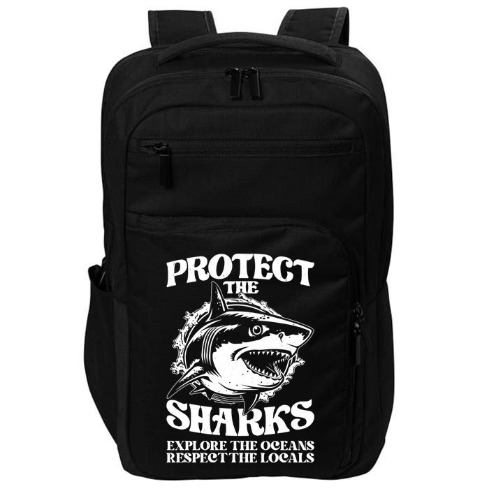 Retro Protect The Sharks Explore The Oceans Respect The Locals Shark Week Lover Impact Tech Backpack