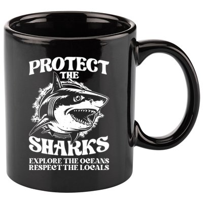 Retro Protect The Sharks Explore The Oceans Respect The Locals Shark Week Lover 11oz C Handle Ceramic Mug