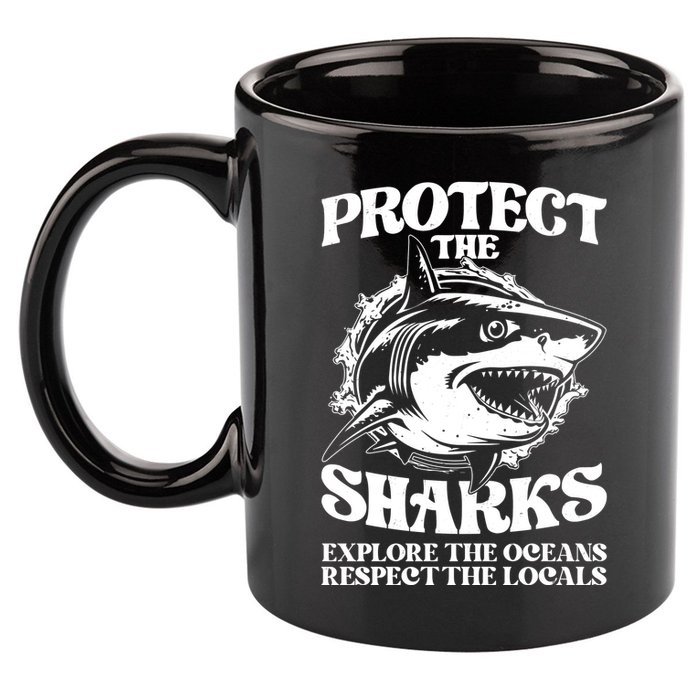 Retro Protect The Sharks Explore The Oceans Respect The Locals Shark Week Lover 11oz C Handle Ceramic Mug