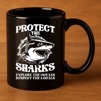 Retro Protect The Sharks Explore The Oceans Respect The Locals Shark Week Lover 11oz C Handle Ceramic Mug