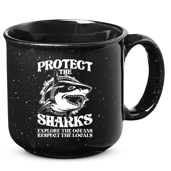 Retro Protect The Sharks Explore The Oceans Respect The Locals Shark Week Lover 15oz Campfire Ceramic Mug