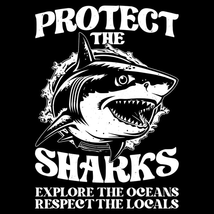 Retro Protect The Sharks Explore The Oceans Respect The Locals Shark Week Lover Drawstring Bag