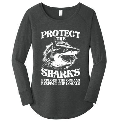 Retro Protect The Sharks Explore The Oceans Respect The Locals Shark Week Lover Women's Perfect Tri Tunic Long Sleeve Shirt