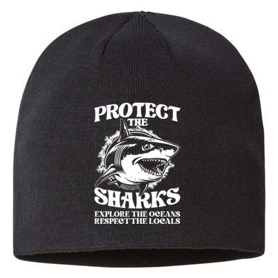 Retro Protect The Sharks Explore The Oceans Respect The Locals Shark Week Lover Sustainable Beanie