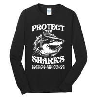 Retro Protect The Sharks Explore The Oceans Respect The Locals Shark Week Lover Tall Long Sleeve T-Shirt