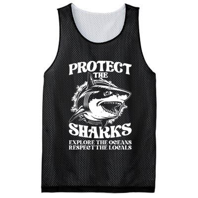 Retro Protect The Sharks Explore The Oceans Respect The Locals Shark Week Lover Mesh Reversible Basketball Jersey Tank