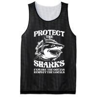 Retro Protect The Sharks Explore The Oceans Respect The Locals Shark Week Lover Mesh Reversible Basketball Jersey Tank