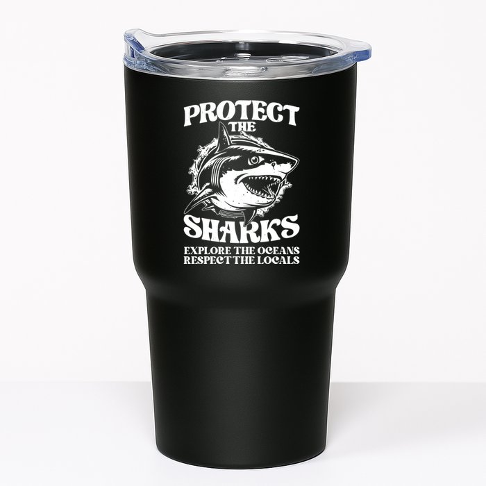 Retro Protect The Sharks Explore The Oceans Respect The Locals Shark Week Lover Tumbler