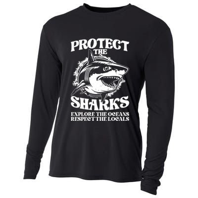 Retro Protect The Sharks Explore The Oceans Respect The Locals Shark Week Lover Cooling Performance Long Sleeve Crew