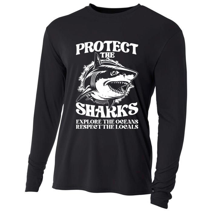 Retro Protect The Sharks Explore The Oceans Respect The Locals Shark Week Lover Cooling Performance Long Sleeve Crew