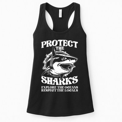 Retro Protect The Sharks Explore The Oceans Respect The Locals Shark Week Lover Womens Tank Top