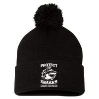 Retro Protect The Sharks Explore The Oceans Respect The Locals Shark Week Lover Pom Pom 12in Knit Beanie
