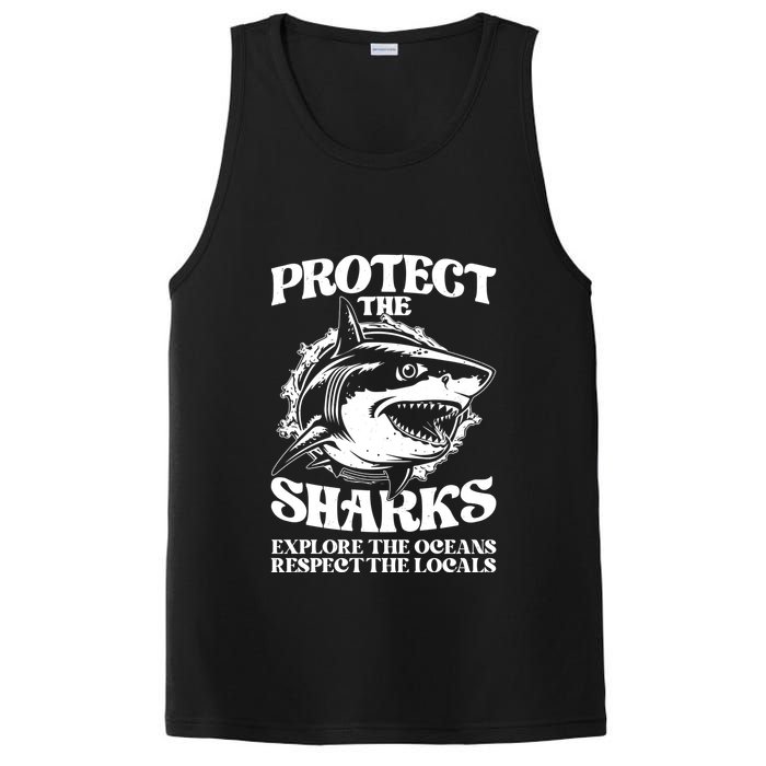 Retro Protect The Sharks Explore The Oceans Respect The Locals Shark Week Lover PosiCharge Competitor Tank