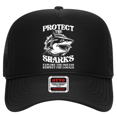 Retro Protect The Sharks Explore The Oceans Respect The Locals Shark Week Lover Trucker Hat