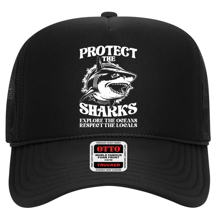 Retro Protect The Sharks Explore The Oceans Respect The Locals Shark Week Lover Hat