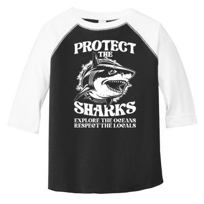 Retro Protect The Sharks Explore The Oceans Respect The Locals Shark Week Lover Toddler Fine Jersey T-Shirt