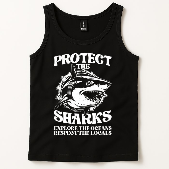 Retro Protect The Sharks Explore The Oceans Respect The Locals Shark Week Lover Tank Top