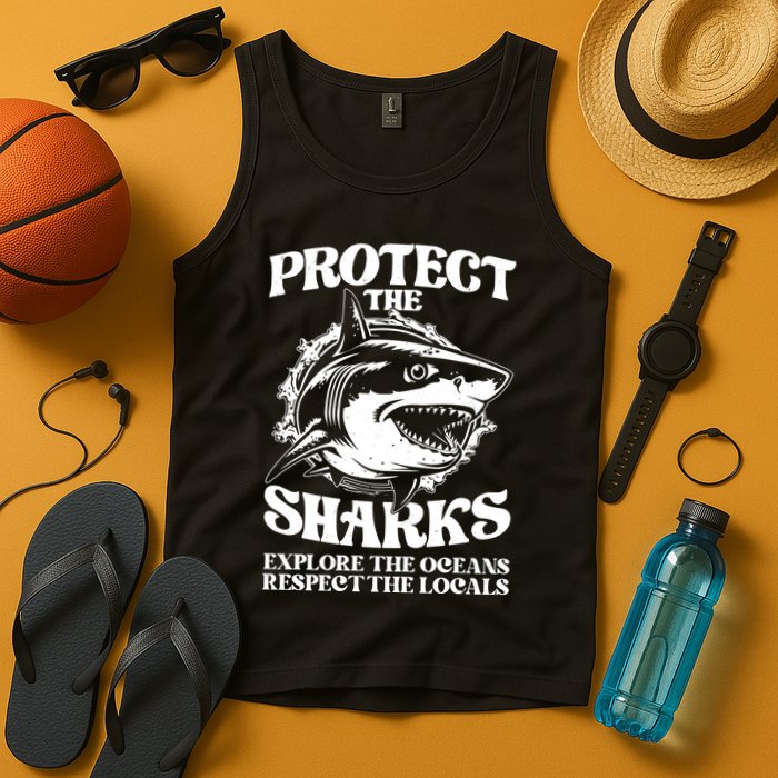 Retro Protect The Sharks Explore The Oceans Respect The Locals Shark Week Lover Tank Top