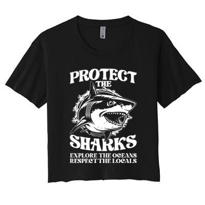 Retro Protect The Sharks Explore The Oceans Respect The Locals Shark Week Lover Crop Top