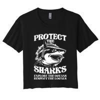 Retro Protect The Sharks Explore The Oceans Respect The Locals Shark Week Lover Crop Top