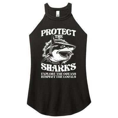 Retro Protect The Sharks Explore The Oceans Respect The Locals Shark Week Lover Women's Perfect Tri Rocker Tank