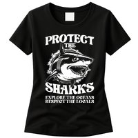 Retro Protect The Sharks Explore The Oceans Respect The Locals Shark Week Lover Womens T-Shirt