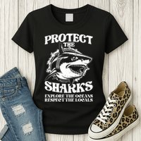 Retro Protect The Sharks Explore The Oceans Respect The Locals Shark Week Lover Womens T-Shirt