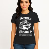 Retro Protect The Sharks Explore The Oceans Respect The Locals Shark Week Lover Womens T-Shirt