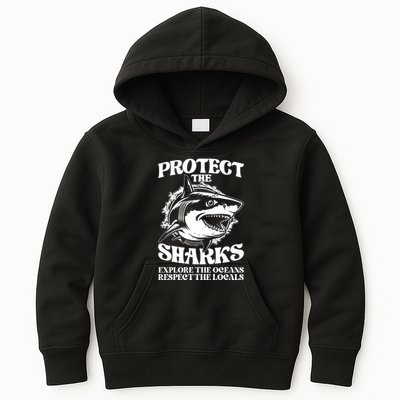 Retro Protect The Sharks Explore The Oceans Respect The Locals Shark Week Lover Kids Hoodie